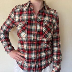Forever 21 Red Plaid Studded Button-Down Shirt